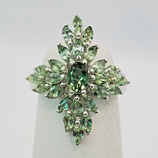 Tanzanian Green Apatite Elongated Ring Size 6 in Platinum Over Sterling Silver