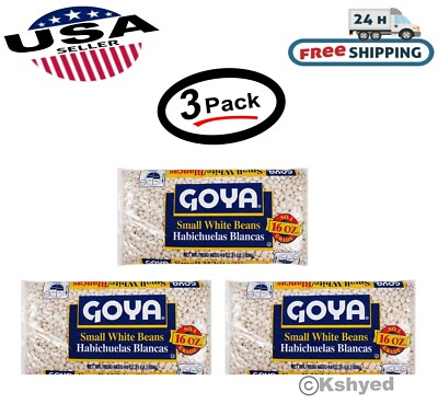 (3 Pack) Goya Small White Dry Beans 16 Ounce, Habichuelas Blancas -Free Shipping