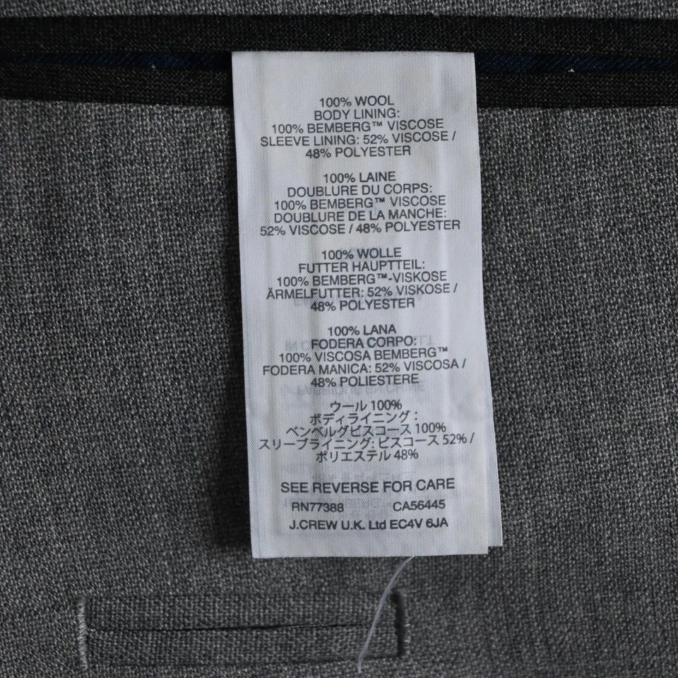 J.CREW 42L Gray A0536 Ludlow Tollegno 1900 100% Wool Blazer Jacket Sport Coat - Image 4 of 4