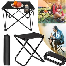 Folding Camping Table & Chair Set With 2 Cup Holders Outdoor Travel Chair Hiking