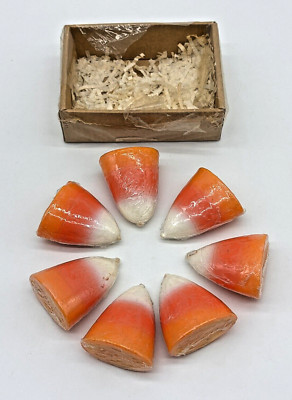 (7) Vintage NOS NEW Halloween Trick Or Treat Decor Candy Corn Candles Set Sealed