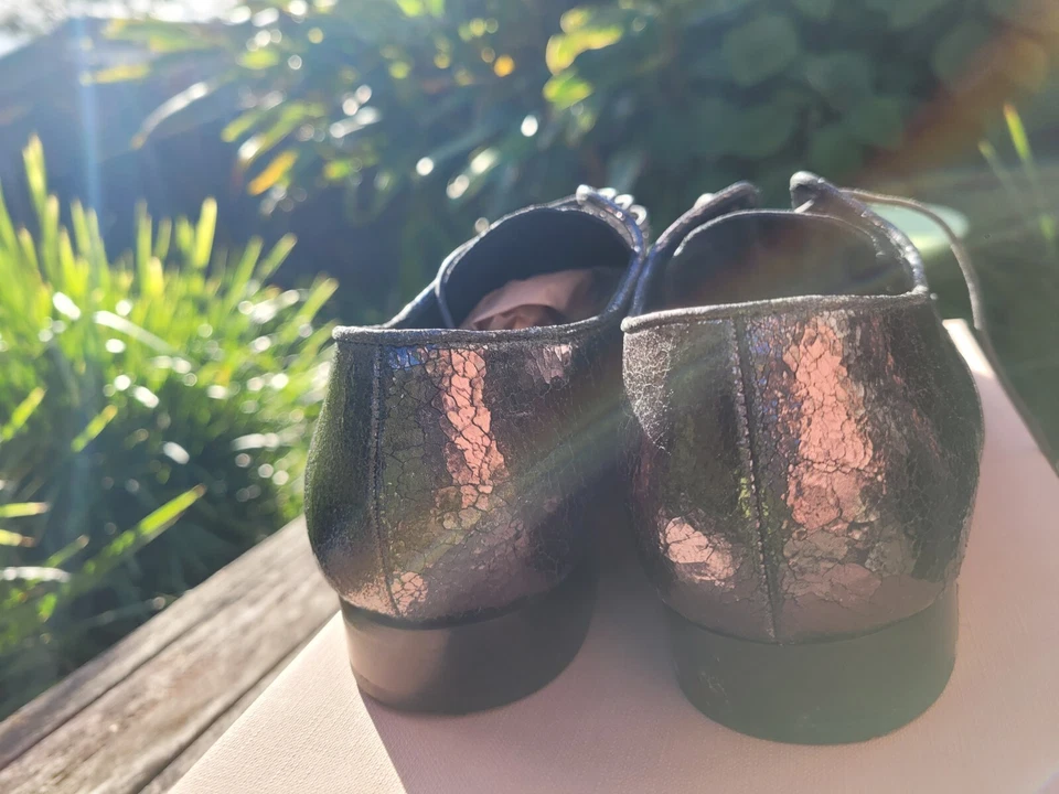 Miu Miu Brogues темно-серый металлик дизайнерский кожаный заостренный носок кружево  - Изображение 4 из 4