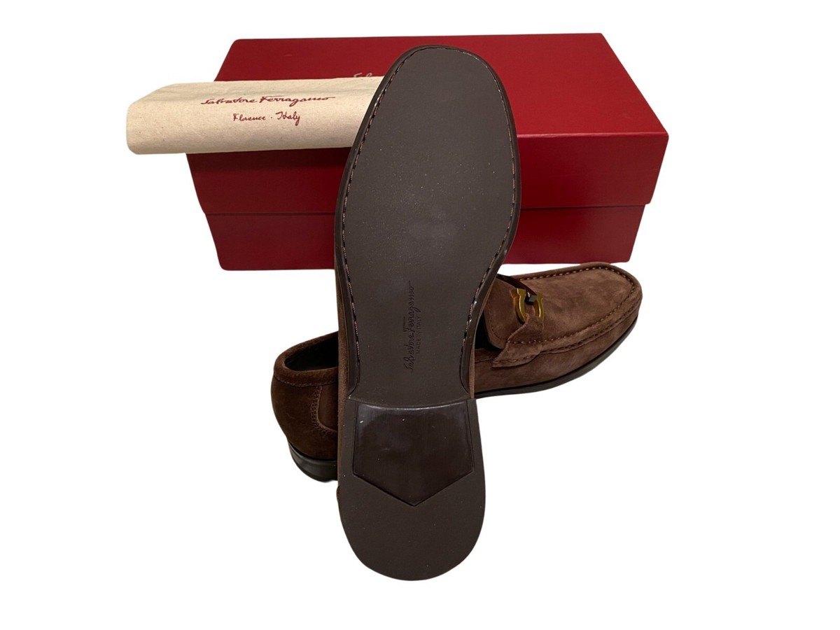 Salvatore Ferragamo Grandioso Gancini Bit Loafers Brown Suede NIB