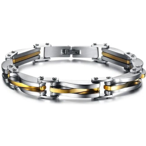 Cadeau Idéal Bracelet Mixte Cuir Noir et Acier Inoxydable 22 cm pour Anniversaire