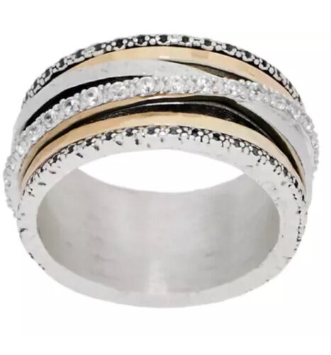 NWOT OR PAZ 925 Sterling Silver 14K Gold CZ Highway Spinner Ring Sz 10 Israel Au