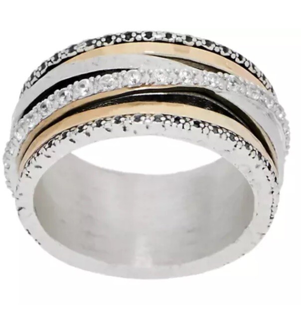 NWOT OR PAZ 925 Sterling Silver 14K Gold CZ Highway Spinner Ring Sz 10 Israel Au