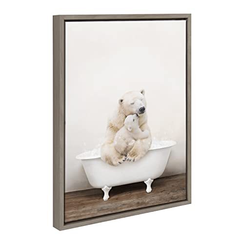 Sylvie Mother and Baby Polar Bear in Rustic Bath Framed Canvas Wall Art by Am...