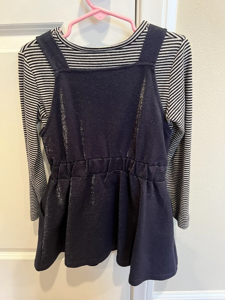 Mayoral Girls Long Sleeves Stripe Top With Dress Size 4 - Navy/Dark Blue, White - Image 3 of 4