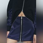 Zara Mixed Nylon Mini Skirt Navy Black Zip Front NWT Small — photo 1