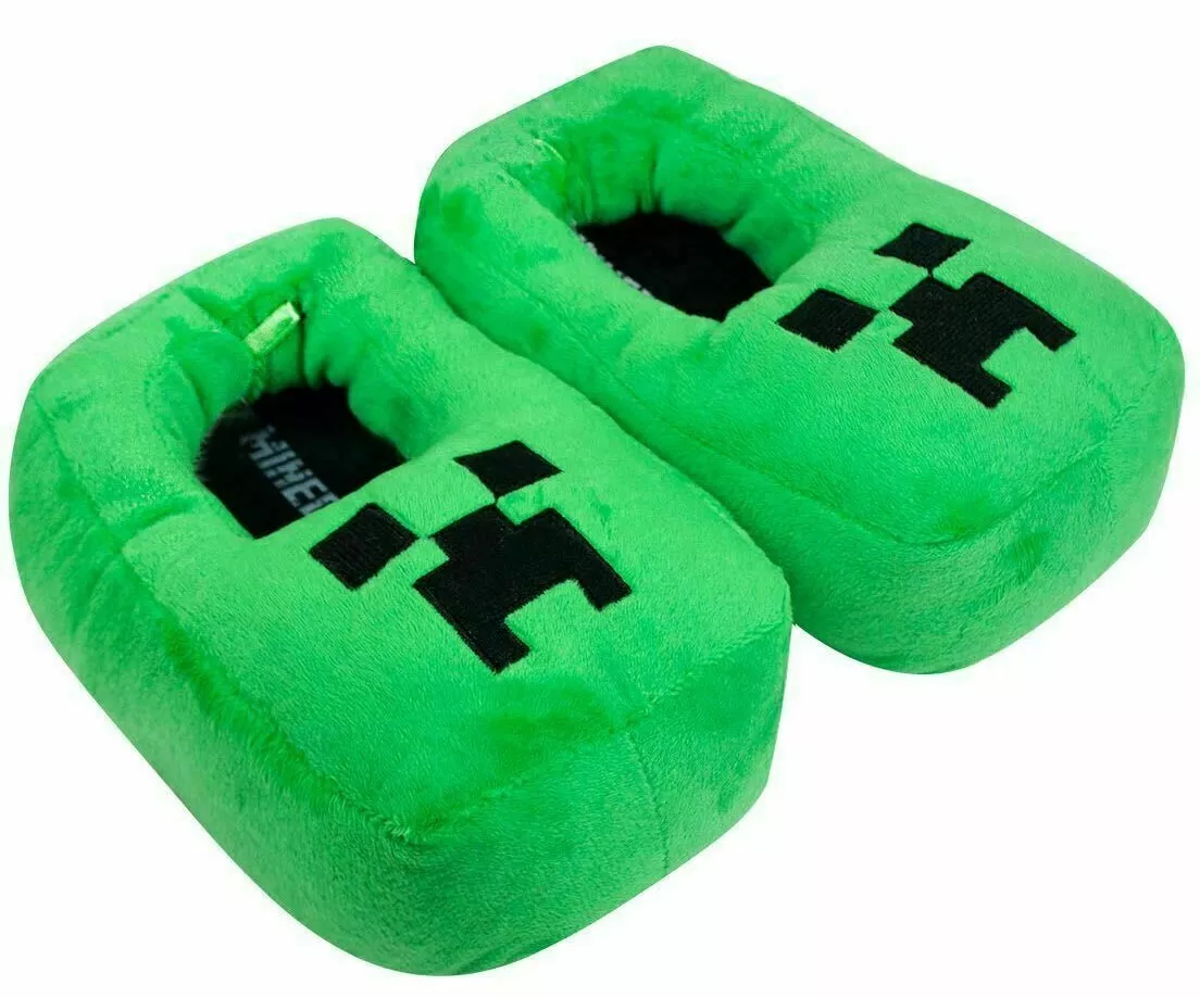 Minecraft Creeper Boy's Slipper 3D Green Plush Novelty Footwear