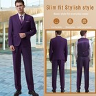 Slim Fit Dress Suit Blazer 3 Piece Jacket Vest Pants Tie, Purple, M | eBay