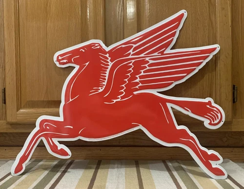 Mobil Pegasus Gasoline Metal Sign Garage Vintage Style Wall Decor Oil Horse 1