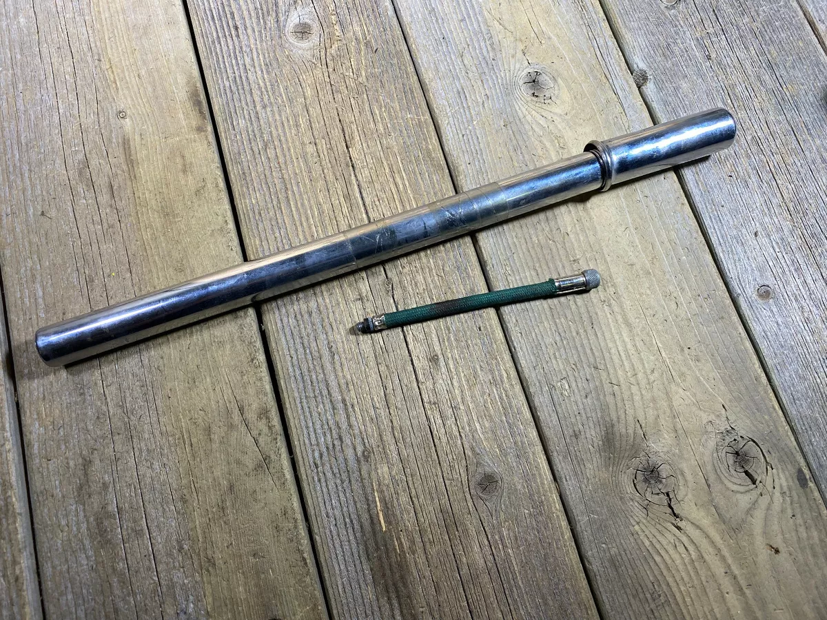 VINTAGE BIKE BICYCLE MADE IN ENGLAND HAND PUMP FRAME PUMP CHROME