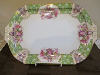 Antique  M.Z Austria Rectangle Serving Plate, Floral Trim 12.25'' L x  8 1/8'' W