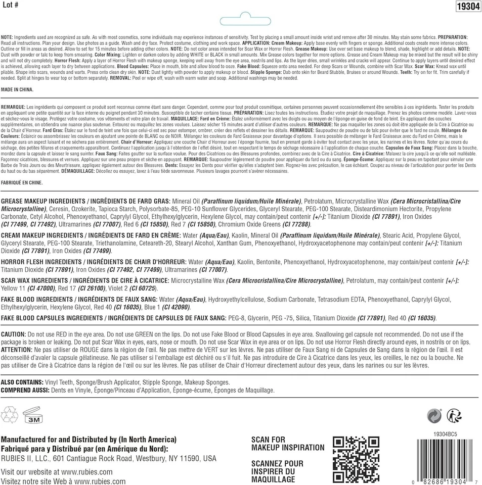 Набор для макияжа ужасов воск для шрамов искусственная плоть кровь крем клыки сделано в США рубинами - Изображение 3 из 4