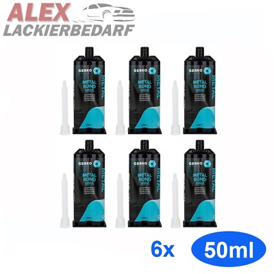 6x GERKO 2K MMA Metallkleber Kunststoffkleber Klebstoff 50ml