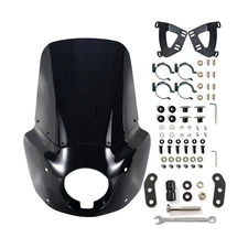 FATECIM Motorcycle 5.75" Headlight Fairing with 15" Dark Smoke Windshield Win...