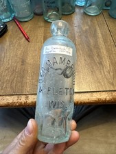 1899 GEO DAMBRUCH BLOB SODA BOTTLE APPLETON WI WIS WISCONSIN HUTCH