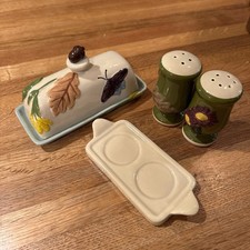 NEW Anthropologie Faye Butter Dish Fall Stoneware Ceramic Mushroom Butterfly s&p