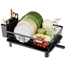 GHERISN Dish Drainer Rack with Drip Tray, Sink Dish Drainer with Drainage Spo...