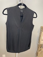 Theory Black Sleeveless 93 Silk V-Neck Blouse - P/TP