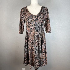 Peruvian Connection Womens Cotton Jersey Print Fit Flare Dress M Medium