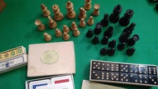 Vintage Wooden Chess Set Complete & Boxed USSR Dominoes, De LA Rue, Dice Etc 
