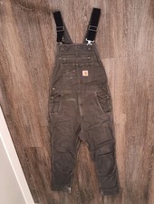 Carhartt Men's Canvas Bib Overall Gray 32x32 Relaxed Fit Rugged Flex OR2987-M