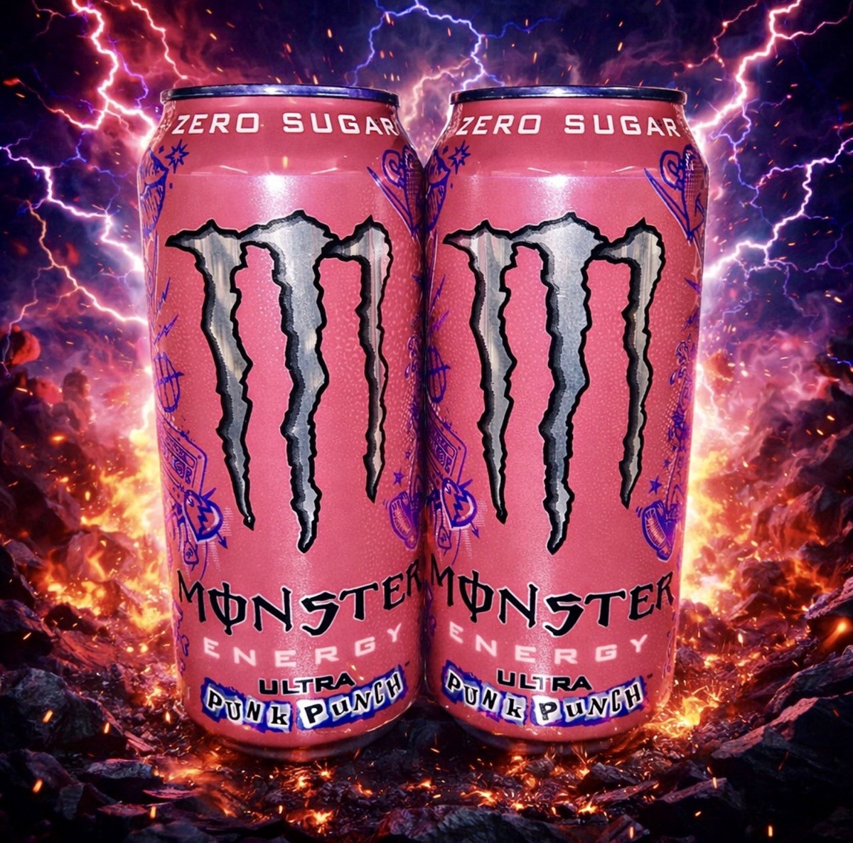 Monster Energy Ultra Punk Punch 16oz Cans Zero Sugar Lot of 2 NEW