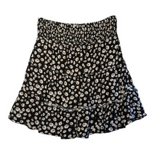 SO Kohl's Kids Smocked Waist Tiered Mini Skirt Black Daisy Print Size Medium 8