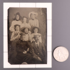 Antique CDV 6th Plate Tintype Photo of a Victorian Family - 1 Man 7 Women 1312