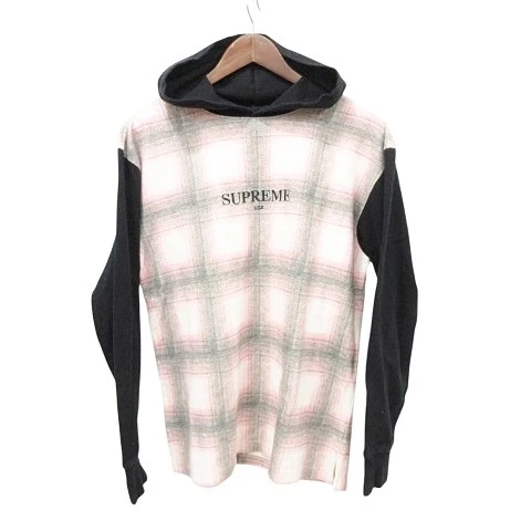 Sweat à capuche Supreme Check Switching logo manches longues RN101837 S taille noir B
