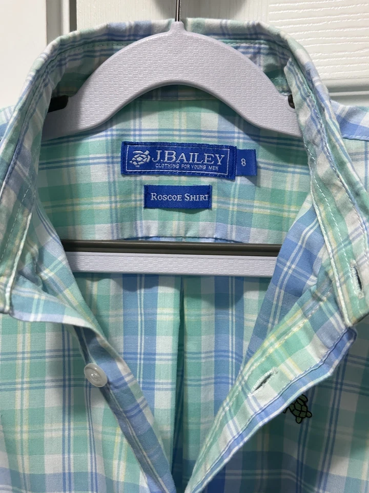 Camisa rosa con botones manga larga a cuadros azul verde J Bailey para niños talla 8 Foto 4 de 4