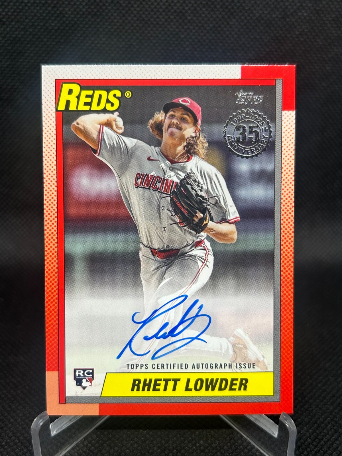 2025 Topps 1990 Rhett Lowder 35th Anniversary Auto Reds RC