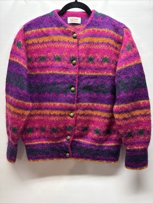 VTG United Colors Of Benetton Italy Mohair Cardigan Sweater Size 46 Preppy 80s