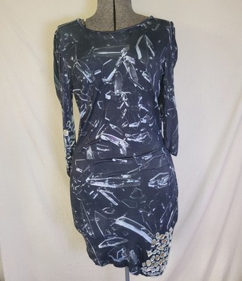 Leila Shams Broken Glass Mirror Print Mini Dress Silk S/M Black READ Rare