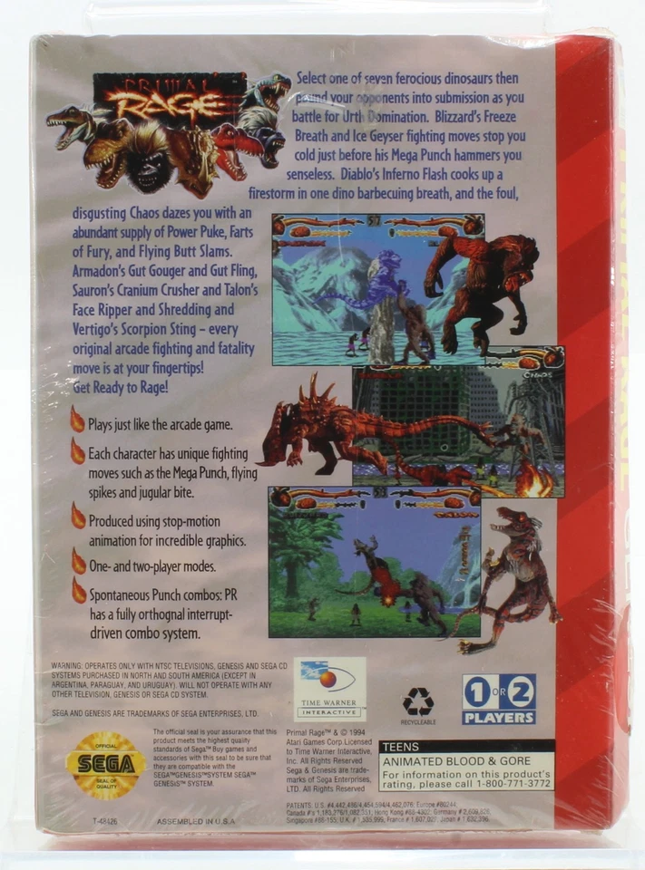 Primal Rage (Cardboard Box) Sega Genesis - Sealed V-Overlap - 1994 - Image 2 of 4