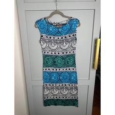 Tory Burch Women's Silk Sleeveless Mini Dress Blue Green Tribal Print XS