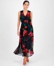 Robbie Bee Women's V-Neck Sleeveless Tiered Dress - Black/mult-14