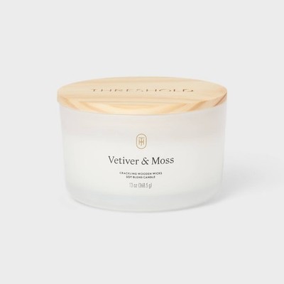 3-Wick Milky Glass Wooden Wick Vetiver and Moss Jar Candle 13oz