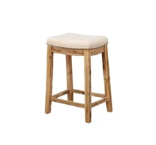 Linon Claridge Bar Stool Natural Padded Seat Acacia Natural Wood 18.5"×14.3"×26"
