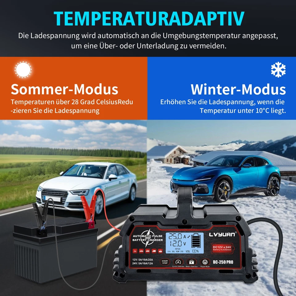25A 12V 24V Intelligentes Ladegerät für Blei-Säure-Batterien für Auto, Lkw, Boot - Bild 3 von 4
