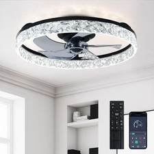 Depuley Bladeless Ceiling Fans with Lights 20" Black Modern Low Profile Flush Mo