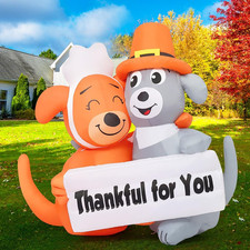 4.3FT Thanksgiving Inflatables Dog Duo Thankful Sign Yard Leds Decor