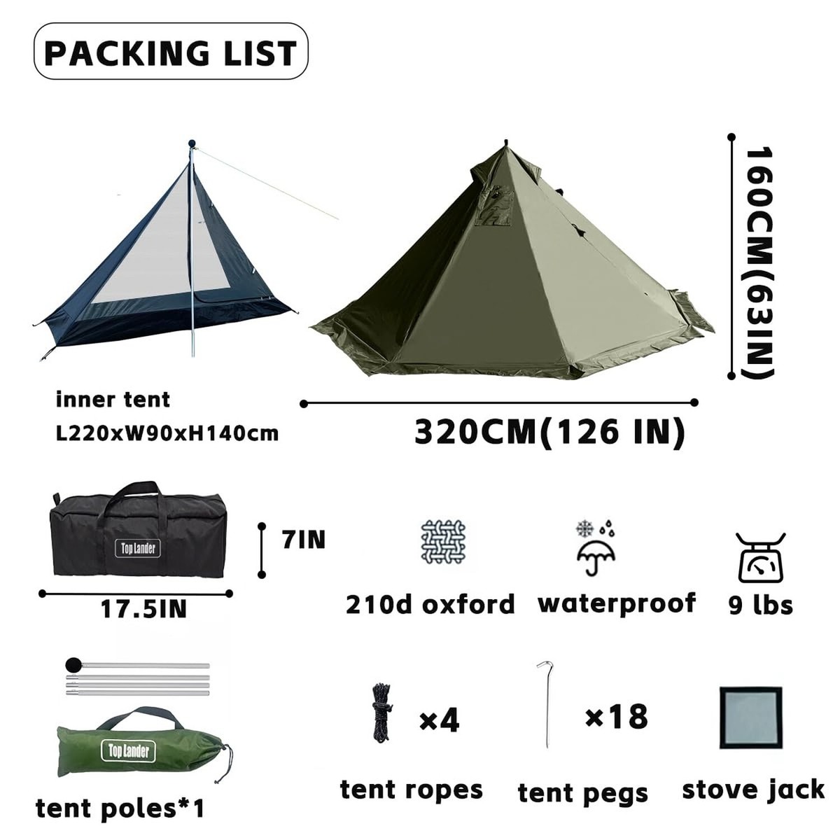 Camping Hot Tent with Wood Stove Jack Winter Teepee Tent 4 Season