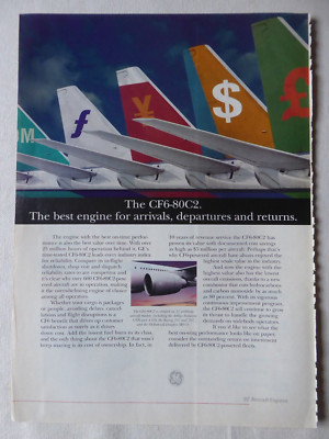 1/1996 PUB GENERAL ELECTRIC AIRCRAFT ENGINE CF6-80C2 AIRLINER TAIL ORIGINAL ANZEIGE