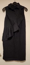 NEXT LADIES SLEEVELESS COLLARED NAVY BLUE BROIDERY ANGLAISE RUFFLE SHIRT DRESS 8