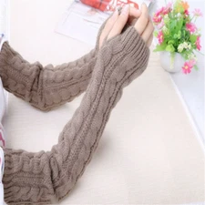 Womens Warm Knitted Fingerless Gloves Wrist Arm Warmers Winter Soft Thick Mitten