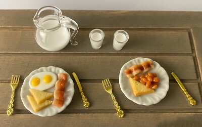 9 pcs 1:12 miniature dollhouse milk glass jar breakfast clay egg bacon bread set
