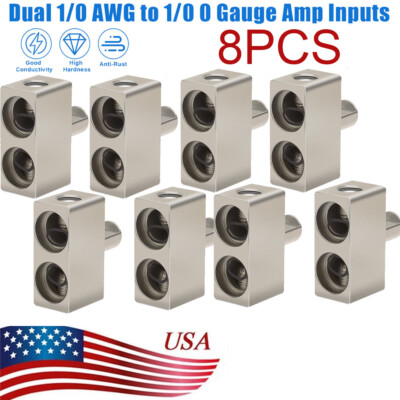 Car Audio Power/Ground Dual 1/0 Gauge To 1/0 Gauge Offset Amp Input Reducers 8pc